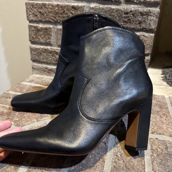 Franco Sarto Bayden Square Toe Boot Black Women's 10 Leather Chic Western - Picture 3 of 16